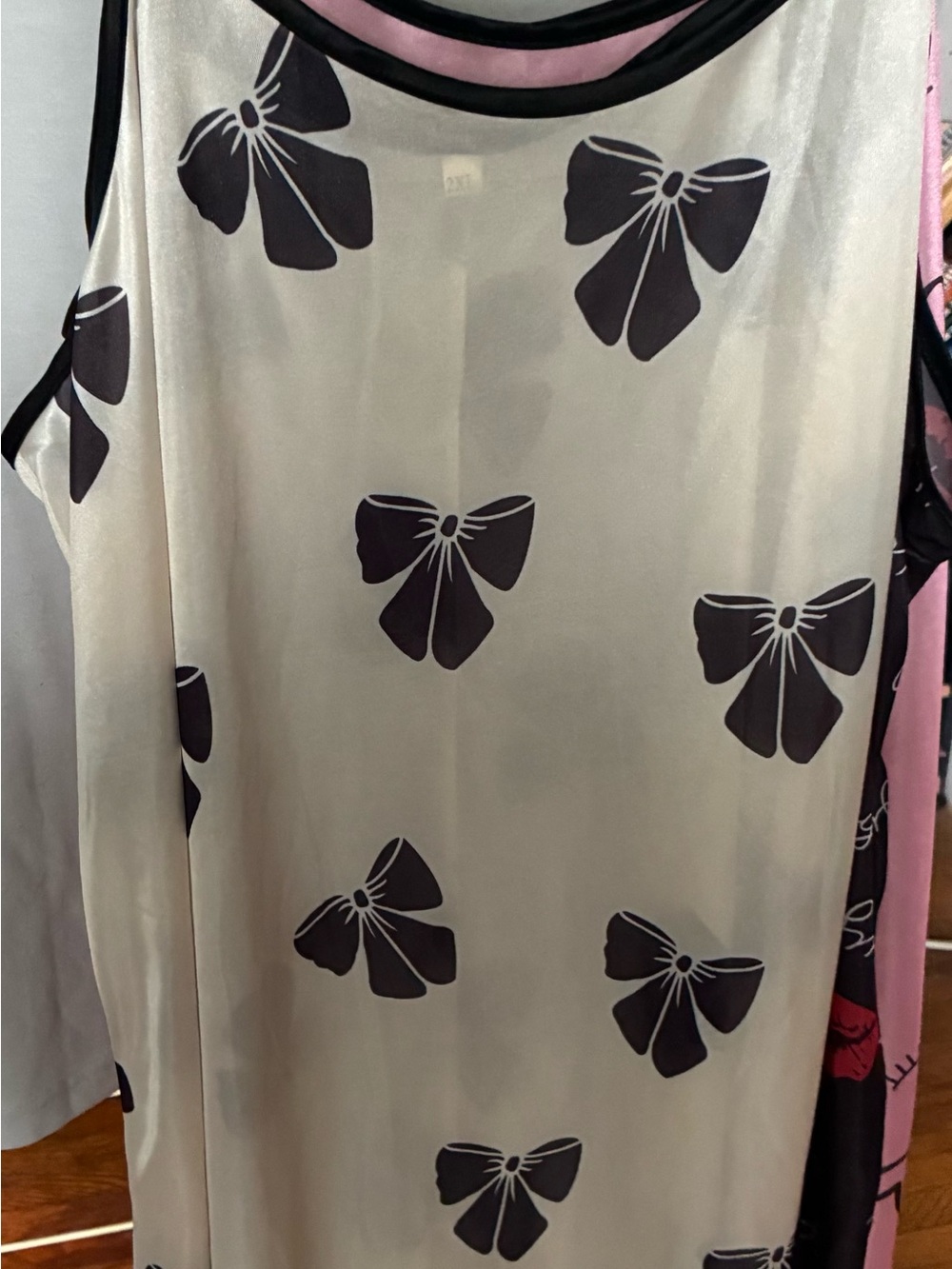 Bow Print Satin Slip Dress in Cream and Black